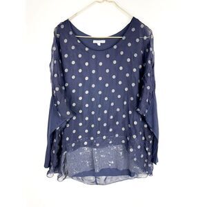Tempo Paris Women's Polka Dot Chiffon Blouse Top Blue Size Small
